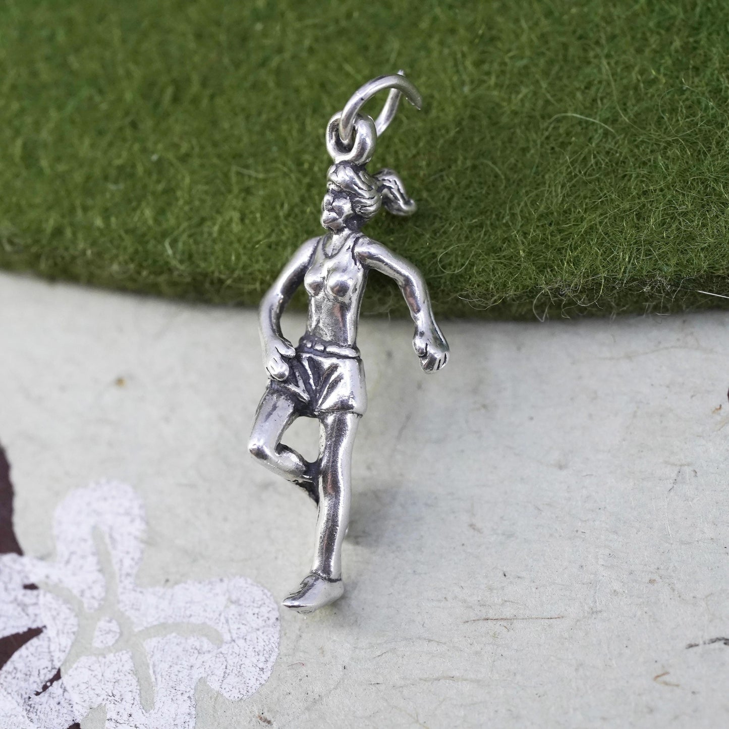 Vintage sterling silver handmade pendant, 925 runner figure charm