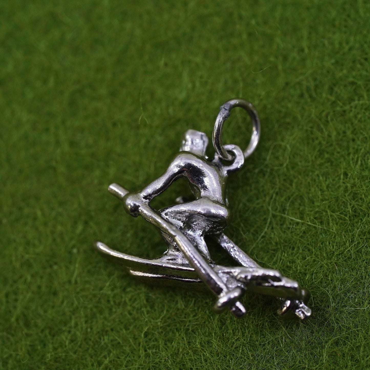 Vintage Sterling silver handmade pendant, 925 skier charm