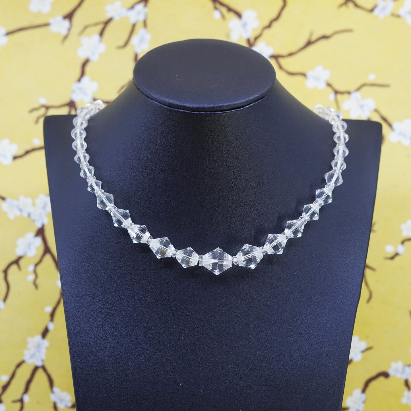 16”, vintage handmade crystal beads necklace with Sterling 925 silver clasp