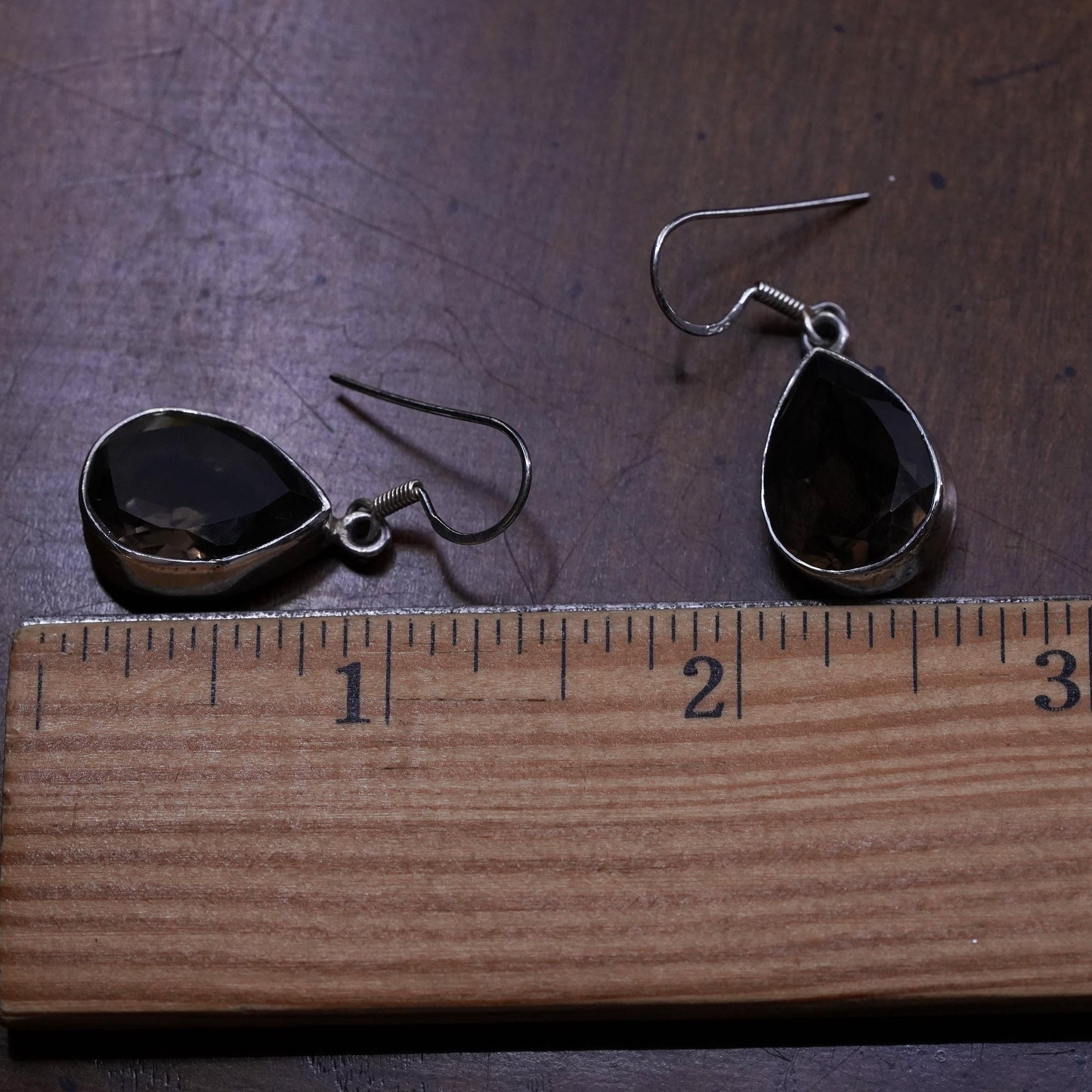 Vintage sterling 925 silver handmade earrings with teardrop smoky topaz