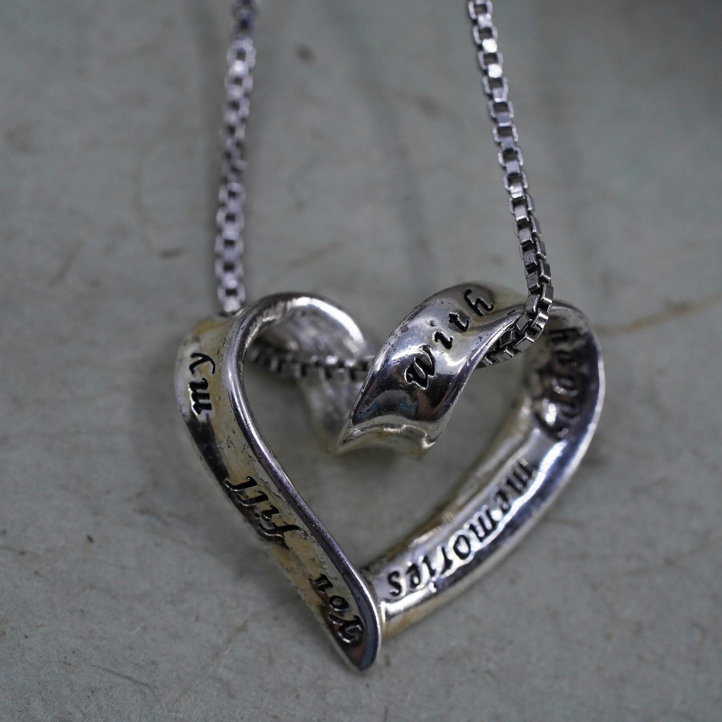 18" sterling silver necklace, 925 box chain heart Pendant you fill my heart