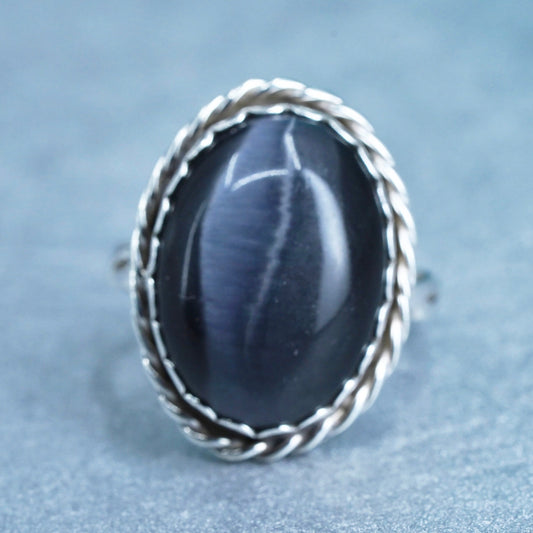 Size 6, vtg southwestern Sterling 925 silver handmade ring with gray tiger eye