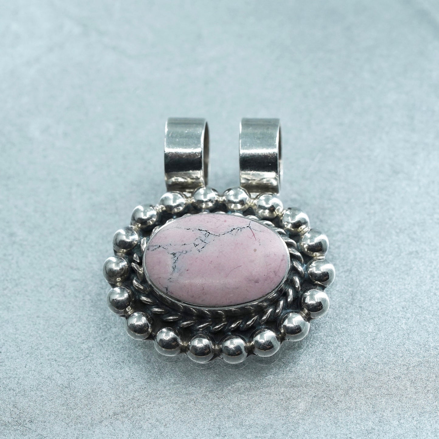 Vintage sterling 925 silver beads pendant with oval pink jasper and beads