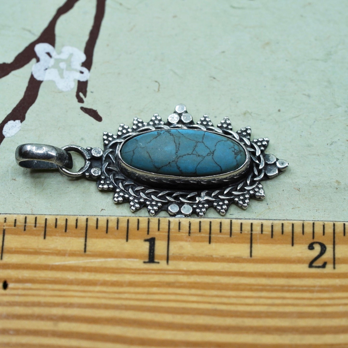 Native American Sterling silver handmade pendant, 925 marquise with turquoise