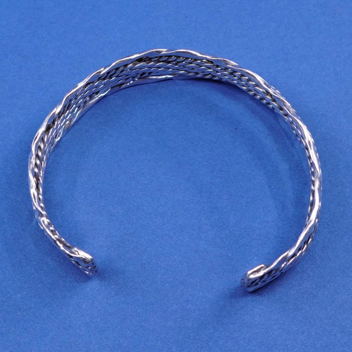 6.75", vtg Mexico sterling silver handmade bracelet wide 925 twisted cable cuff