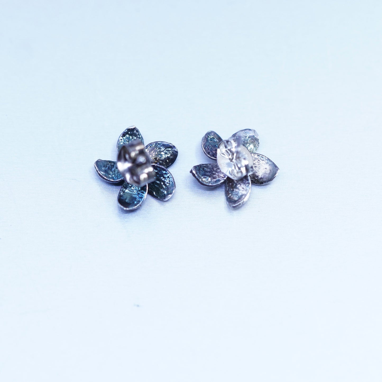 vtg southwestern Sterling 925 silver handmade earrings, plumeria flower studs