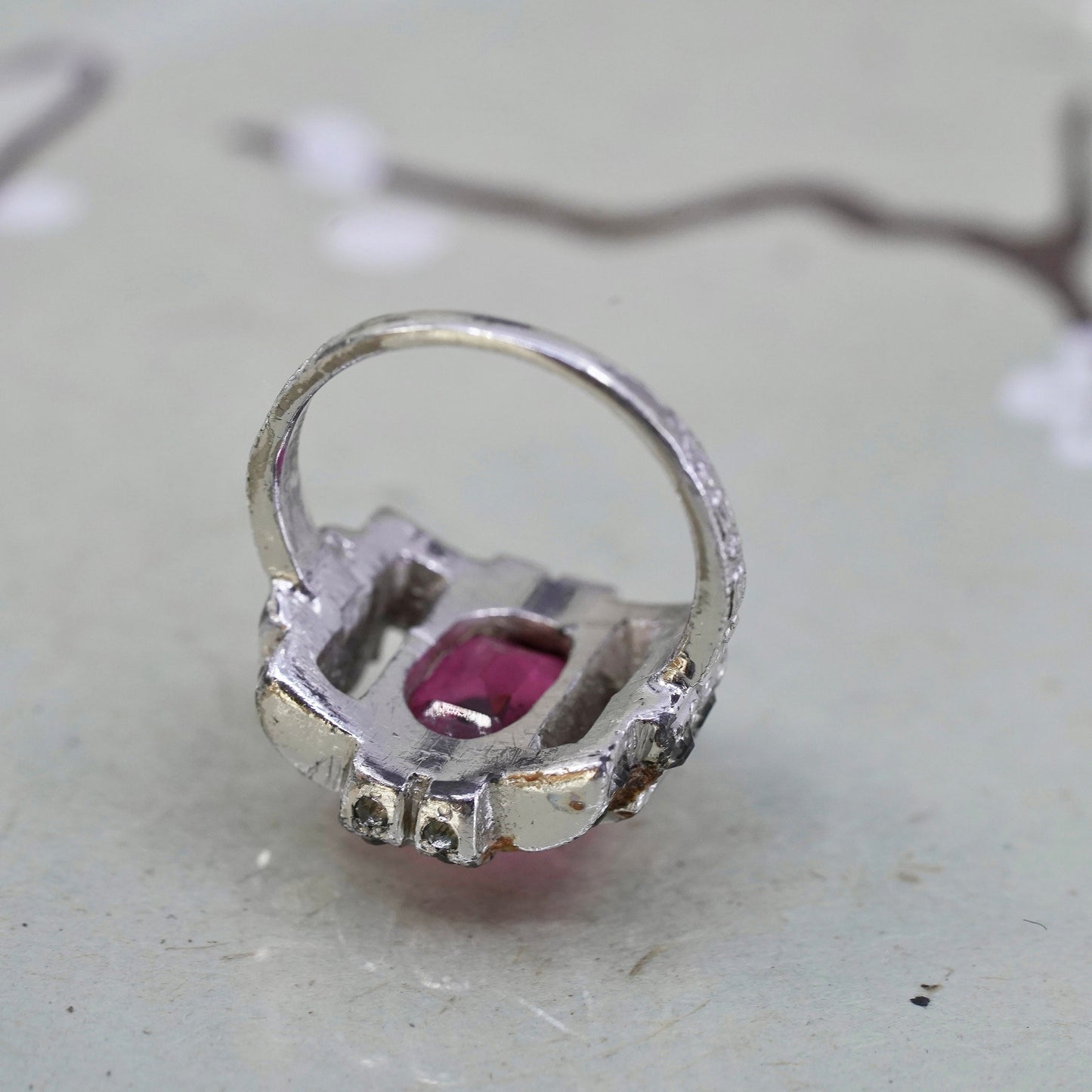Size 5, 925 Sterling silver ring with pink Rhinestone, engagement ring