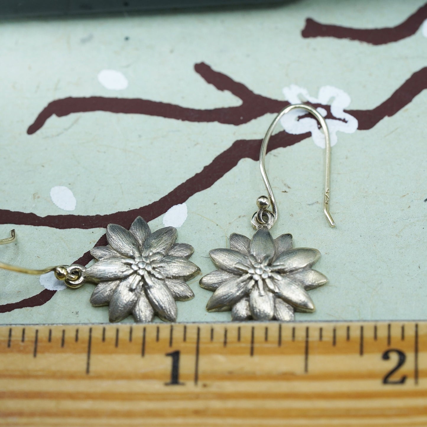 Vintage Sterling 925 silver handmade sunflower flower earrings