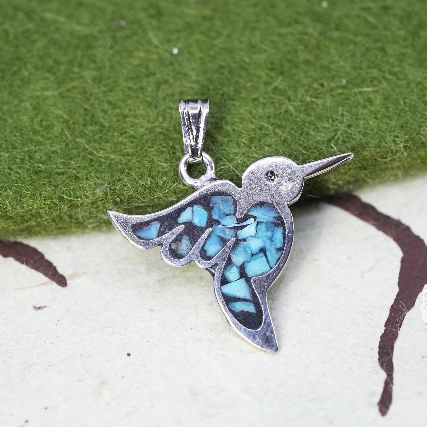 Native American Sterling silver 925 handmade hummingbird pendant with turquoise