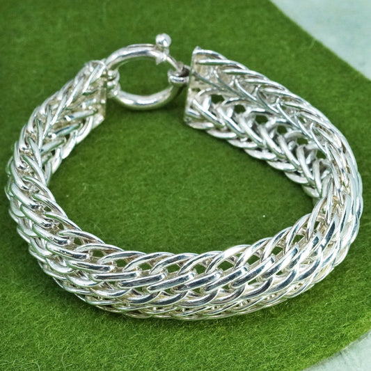 6.75”, Vintage sterling 925 silver twisted curb wheat chain wide bracelet