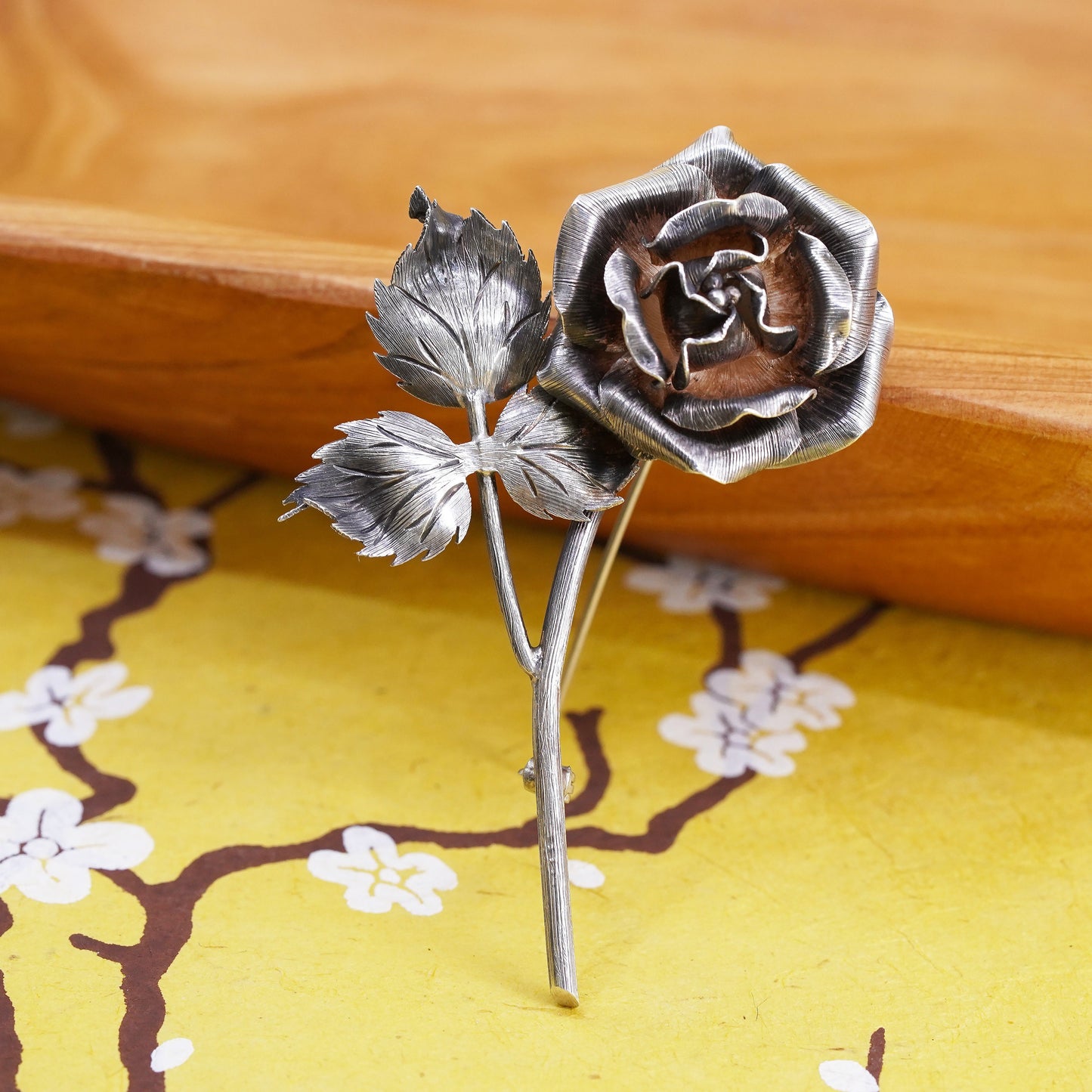 Vintage Mexican handmade sterling 925 silver rose flower brooch