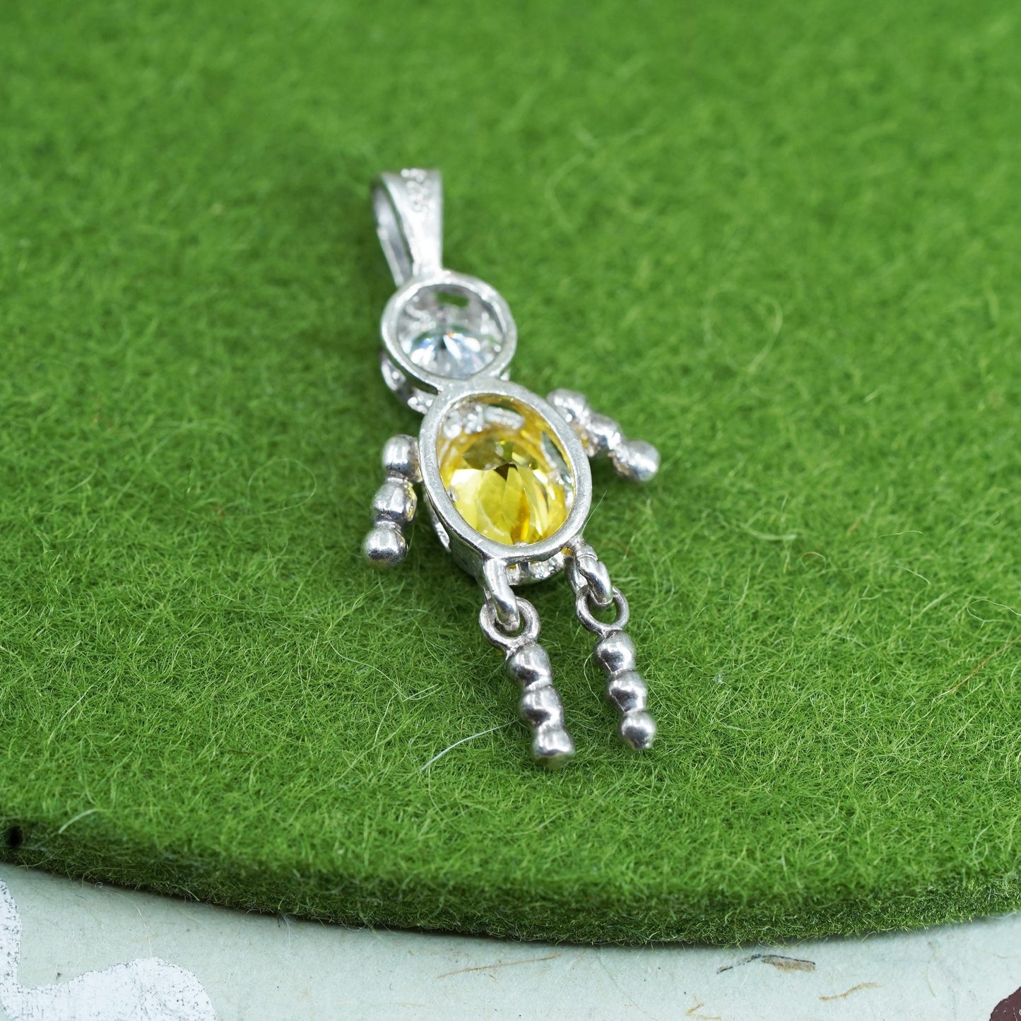 Vintage sterling 925 silver birthstone pendant boy figure charm with citrine