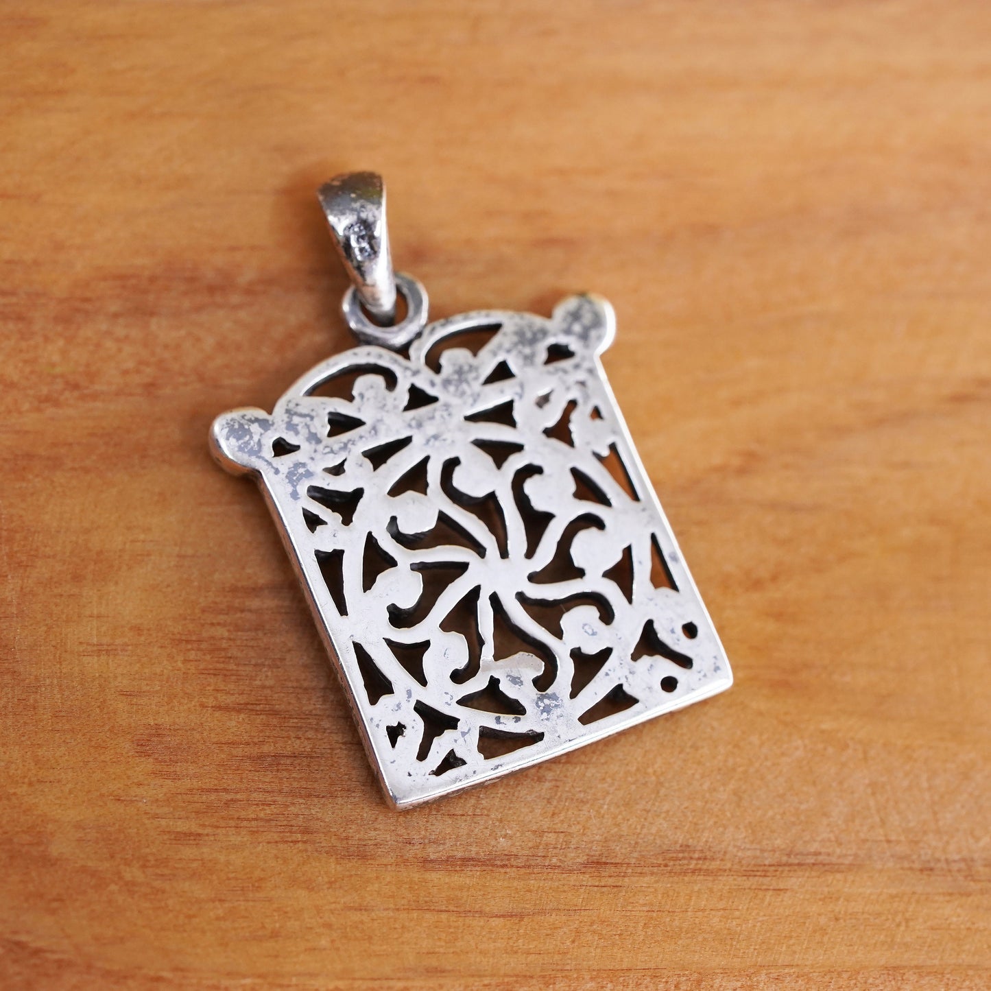 Vintage Sterling 925 silver handmade pendant, filigree square pendant