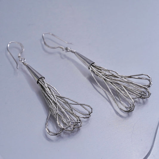 Vintage sterling 925 liquid silver handmade earrings with fringe drops