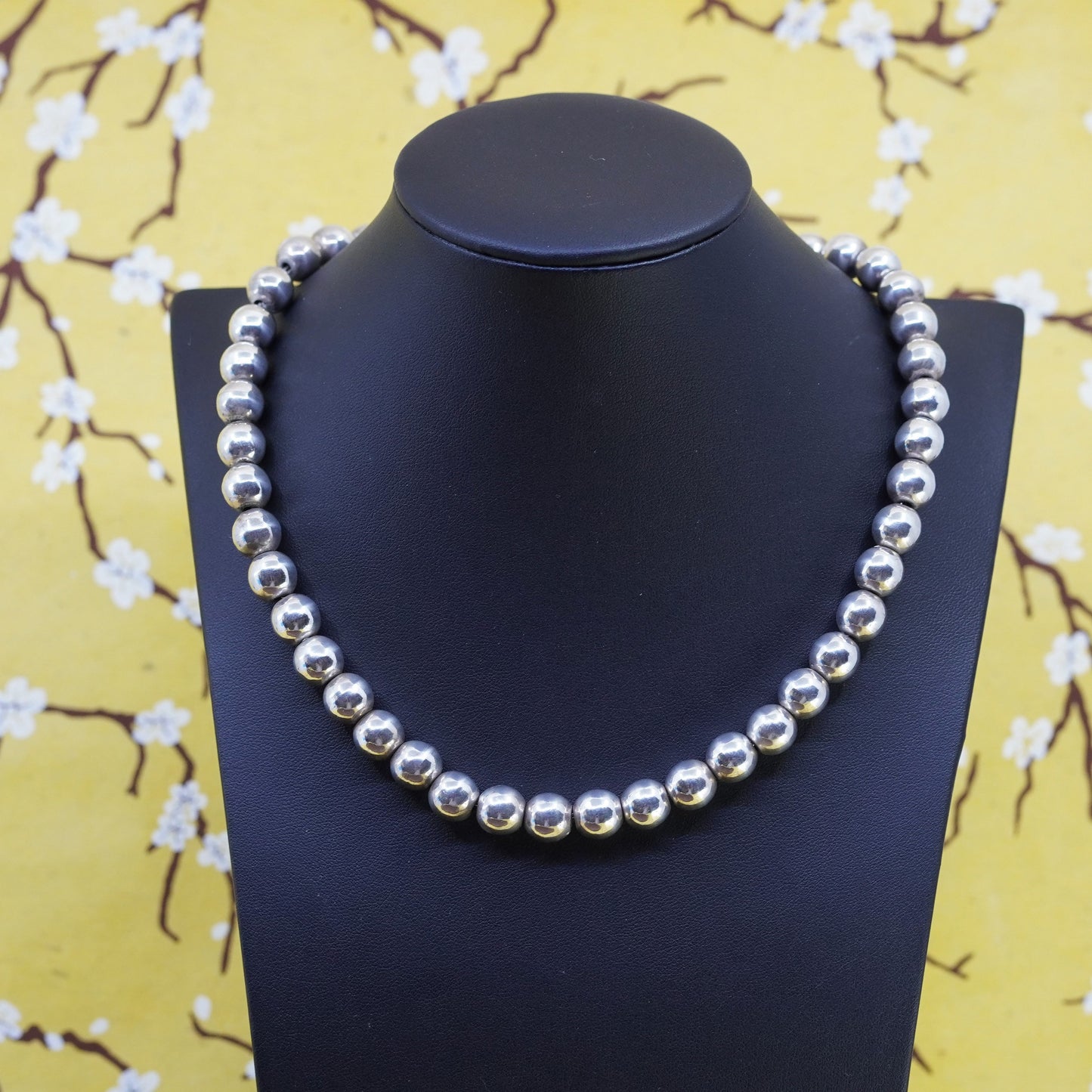 18”, Mexico sterling silver handmade necklace, 925 bold bead chain