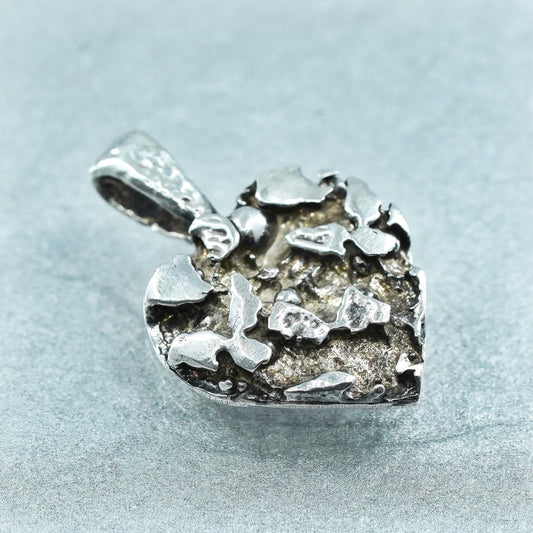 Vintage sterling 925 silver nugget textured heart charm pendant