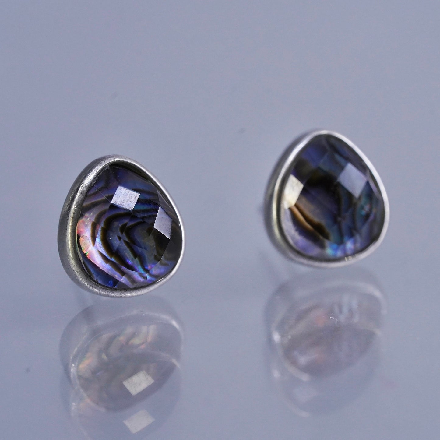 Judith Jack Sterling 925 silver handmade earrings, teardrop studs with abalone