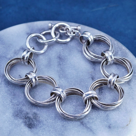 7.5+1.5”, vintage Sterling silver bracelet, 925 entwined bold circle chain