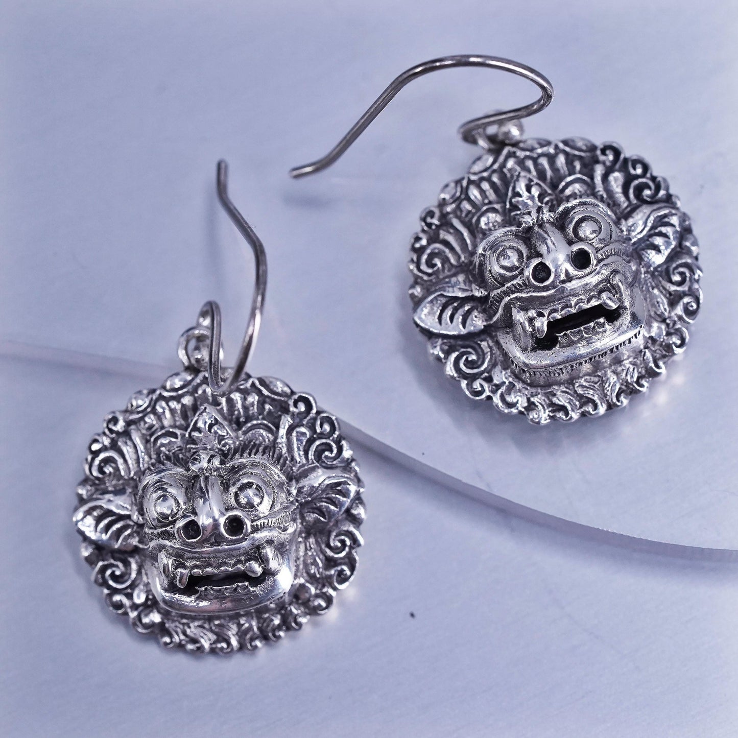 vintage Sterling silver handmade earrings, 925 lion head dangles