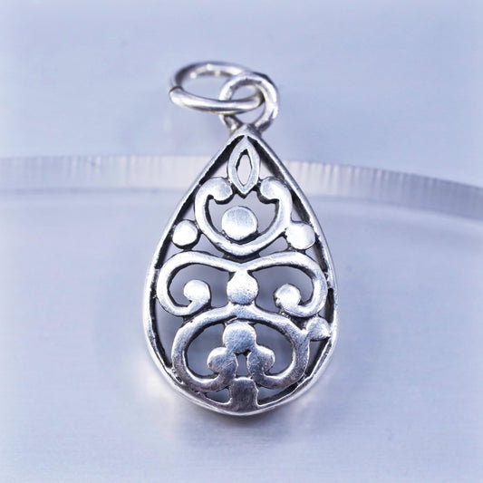 Vintage sterling 925 silver handmade filigree teardrop pendant charm