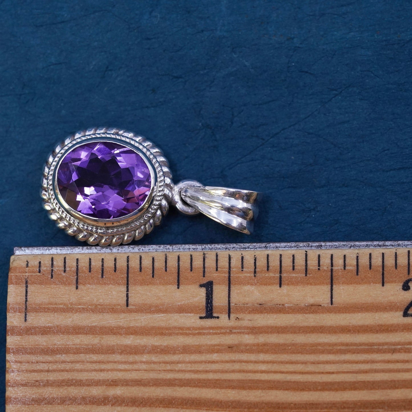 Vintage sterling 925 silver handmade pendant with amethyst and cz