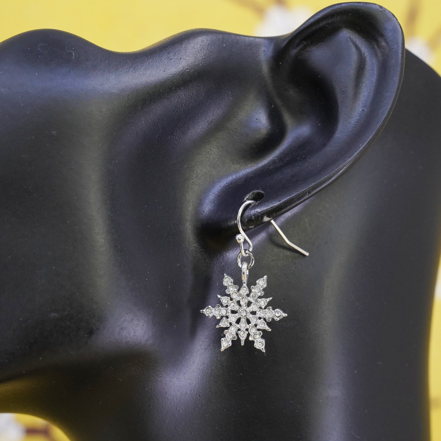 Vintage Sterling silver handmade earrings, 925 snowflake drops with cz