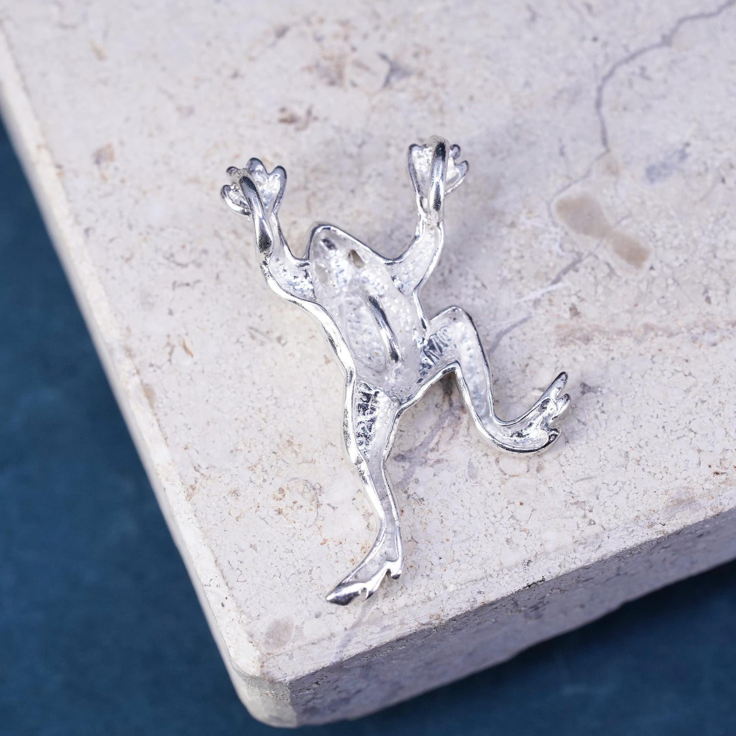 Vintage Sterling silver handmade pendant, 925 frog charm