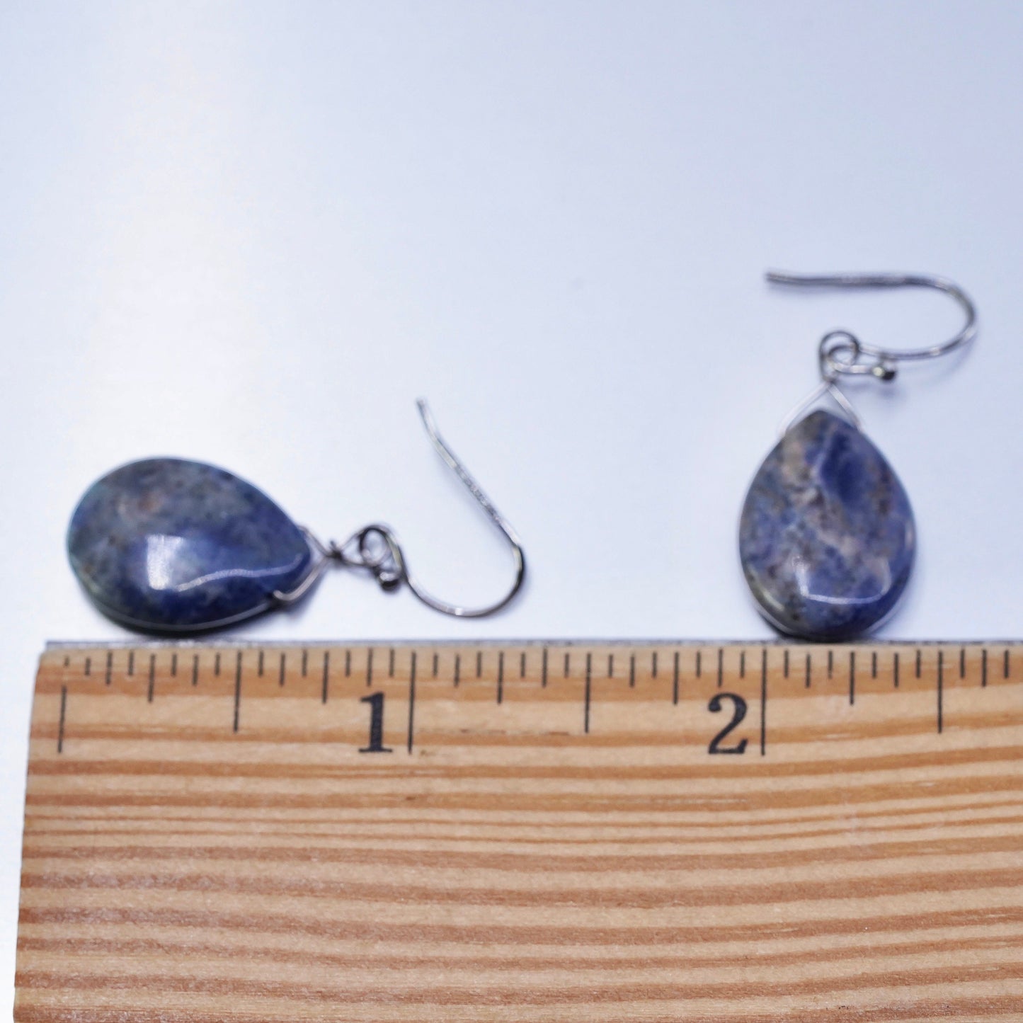 Vintage jewelry | Sterling 925 silver earrings with teardrop sodalite