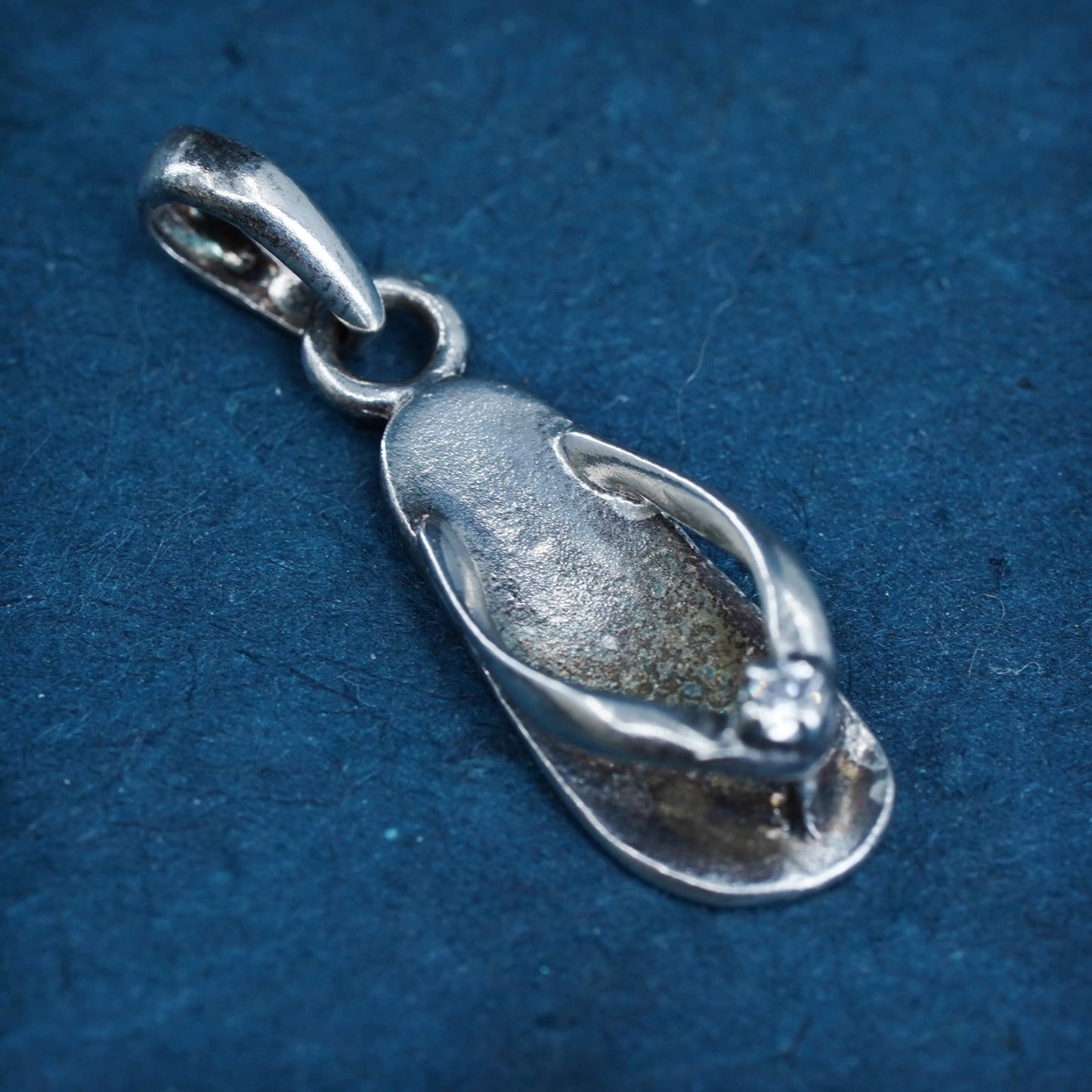 Vintage Sterling silver handmade pendant, 925 sandal flip flop with diamond