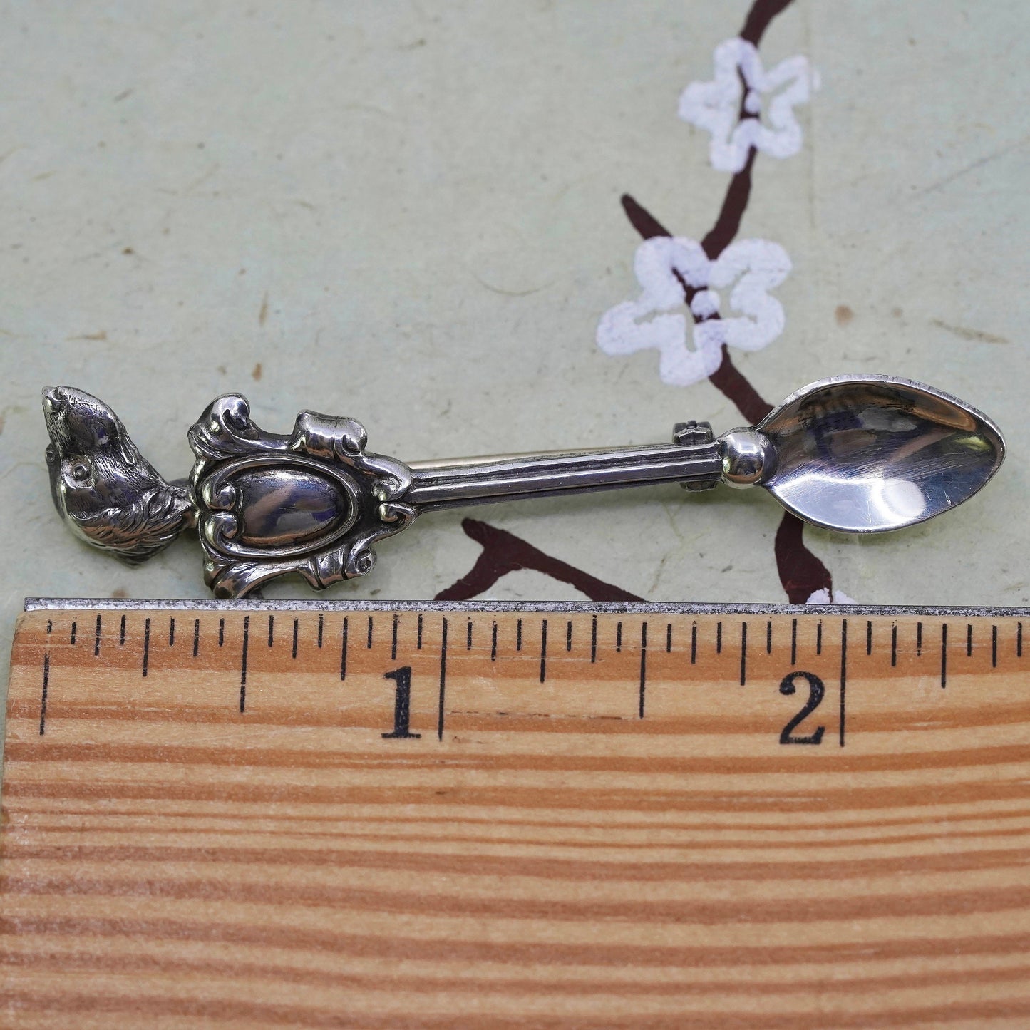 Vintage sterling silver handmade brooch, 925 dog spoon pin