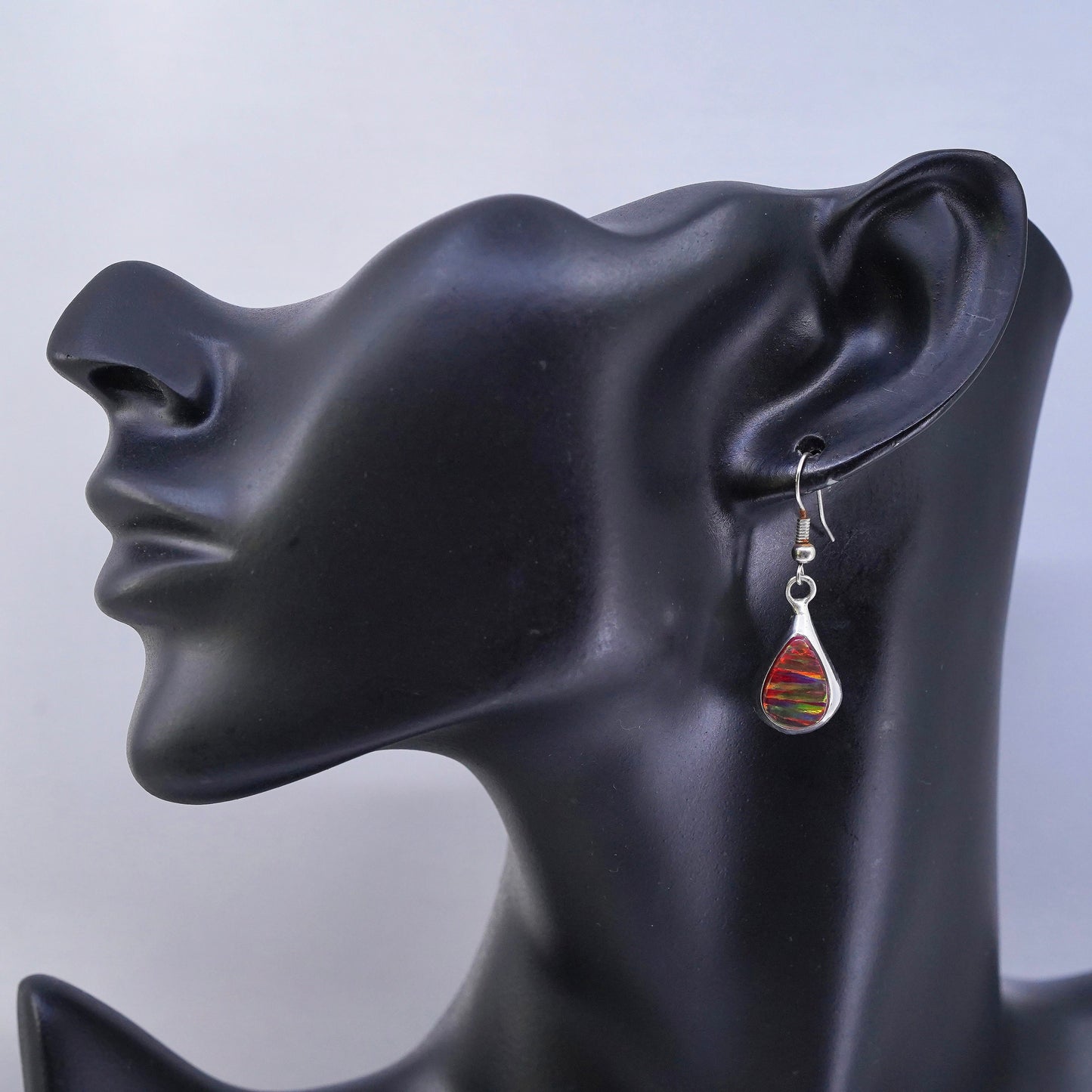 Vintage Mexican Sterling silver handmade earrings, 925 teardrop with opal