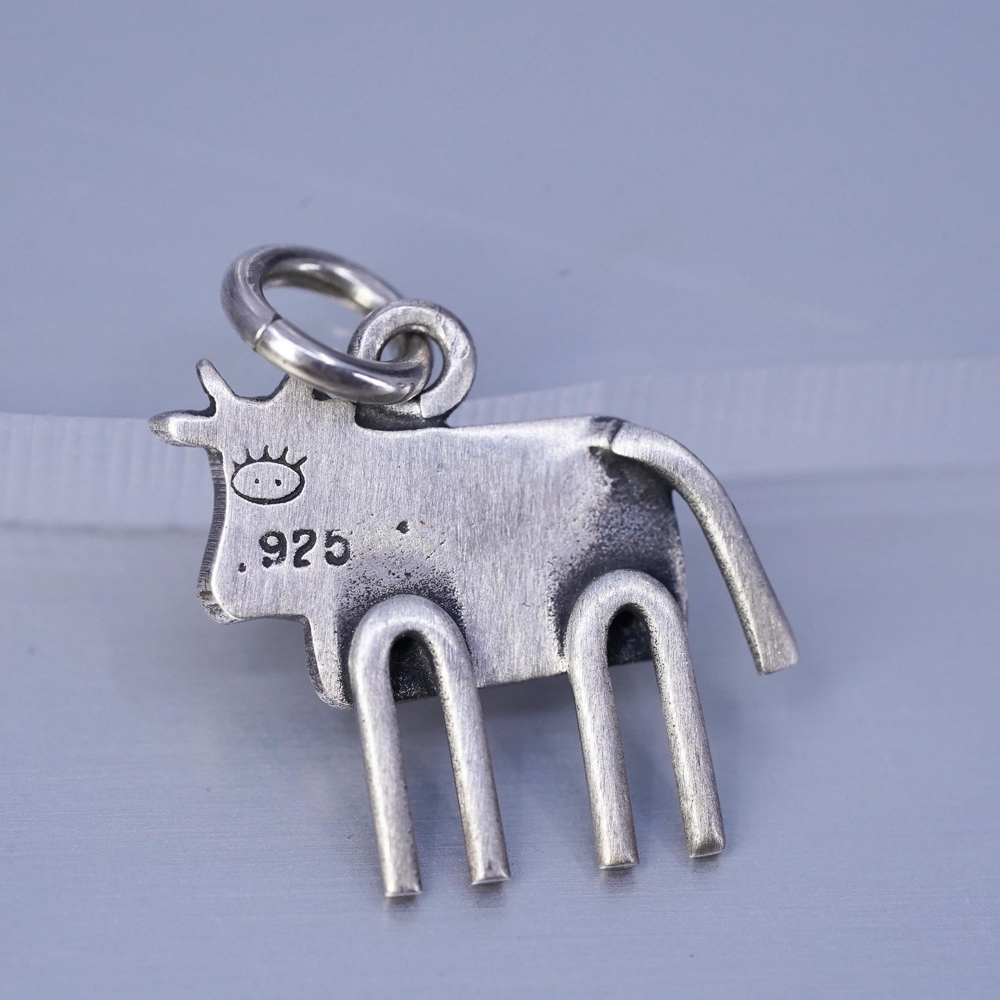 Vintage Sterling silver handmade charm, 925 mill cow pendant