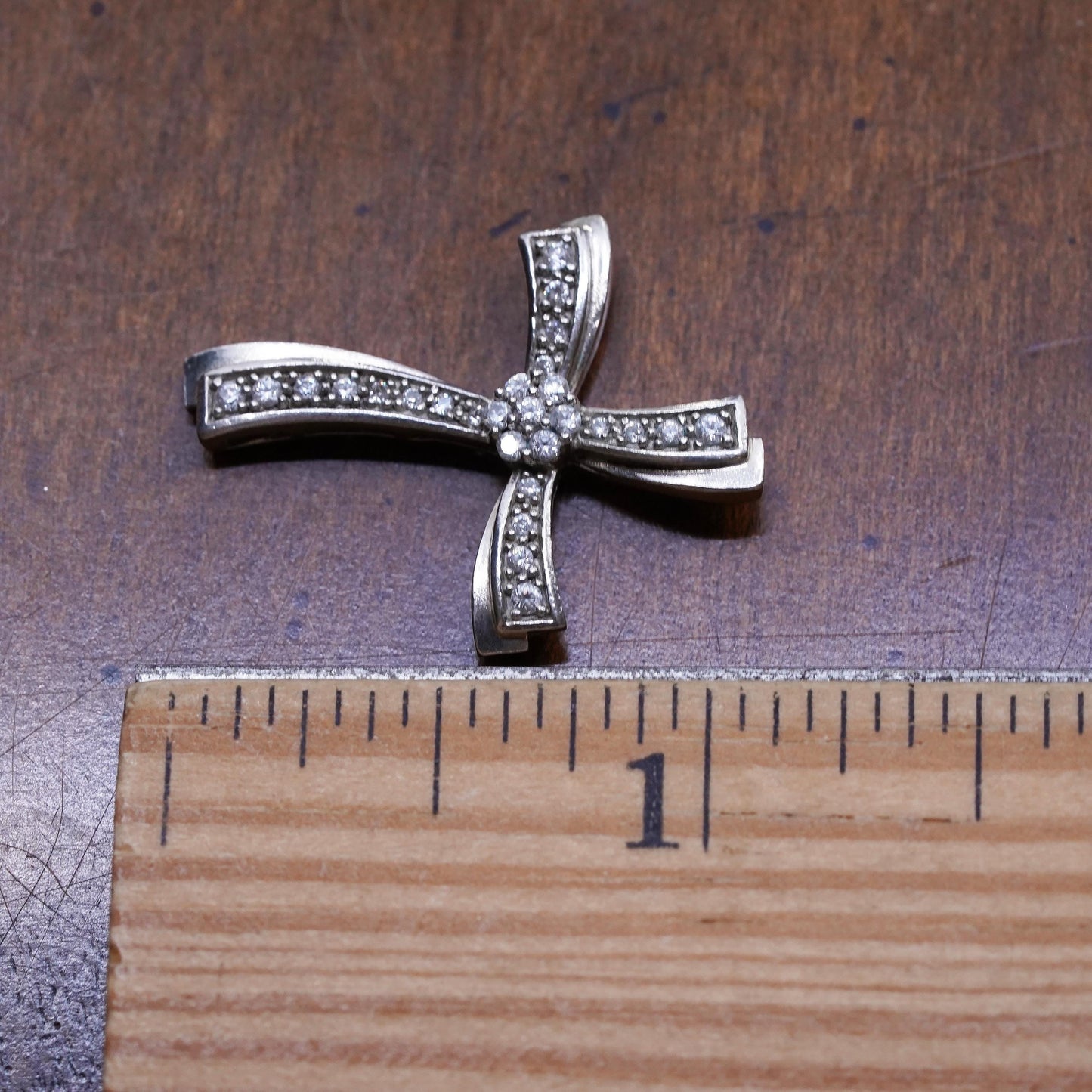 Vintage sterling silver pendant, 925 cross handmade pendant with Cz