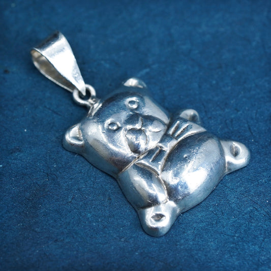 Vintage Sterling silver handmade brooch, 925 teddy bear pendant