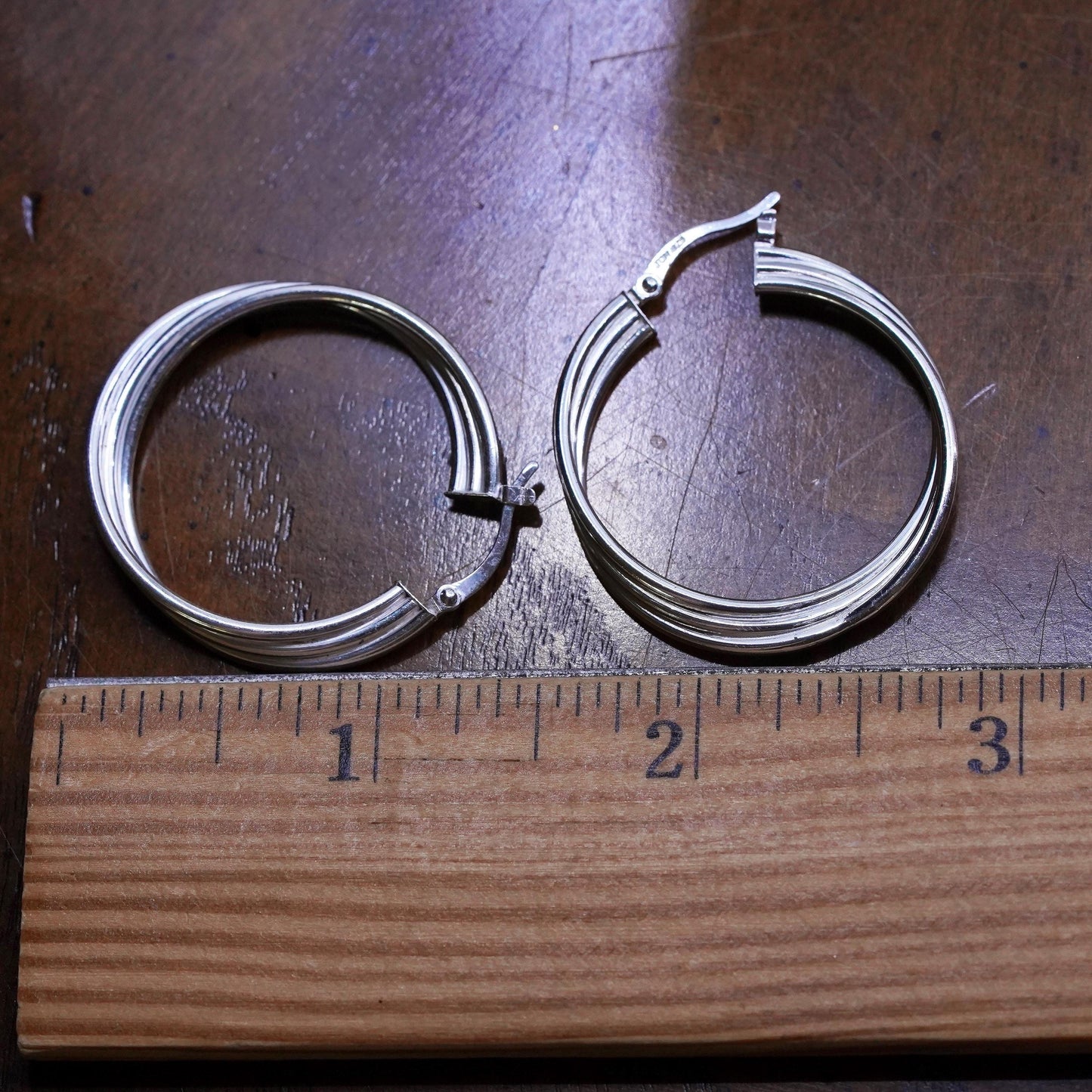 1.25", Vintage sterling silver loop earrings, twisted primitive hoops