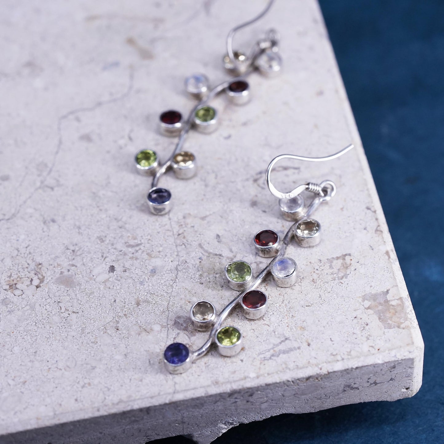 sterling silver 925 earrings cluster amethyst peridot citrine ruby moonstone