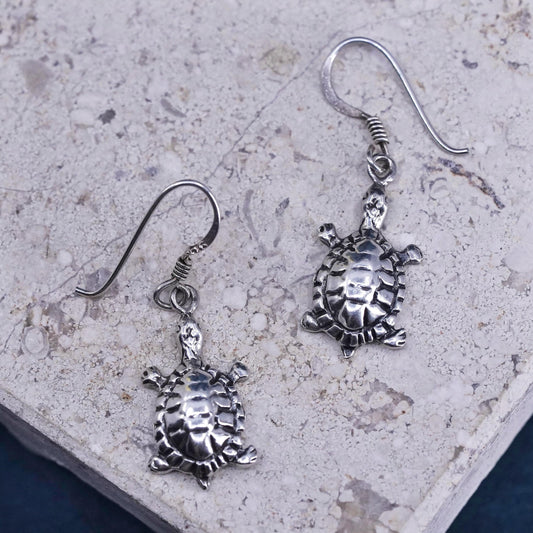 Vintage sterling 925 silver handmade turtle earrings