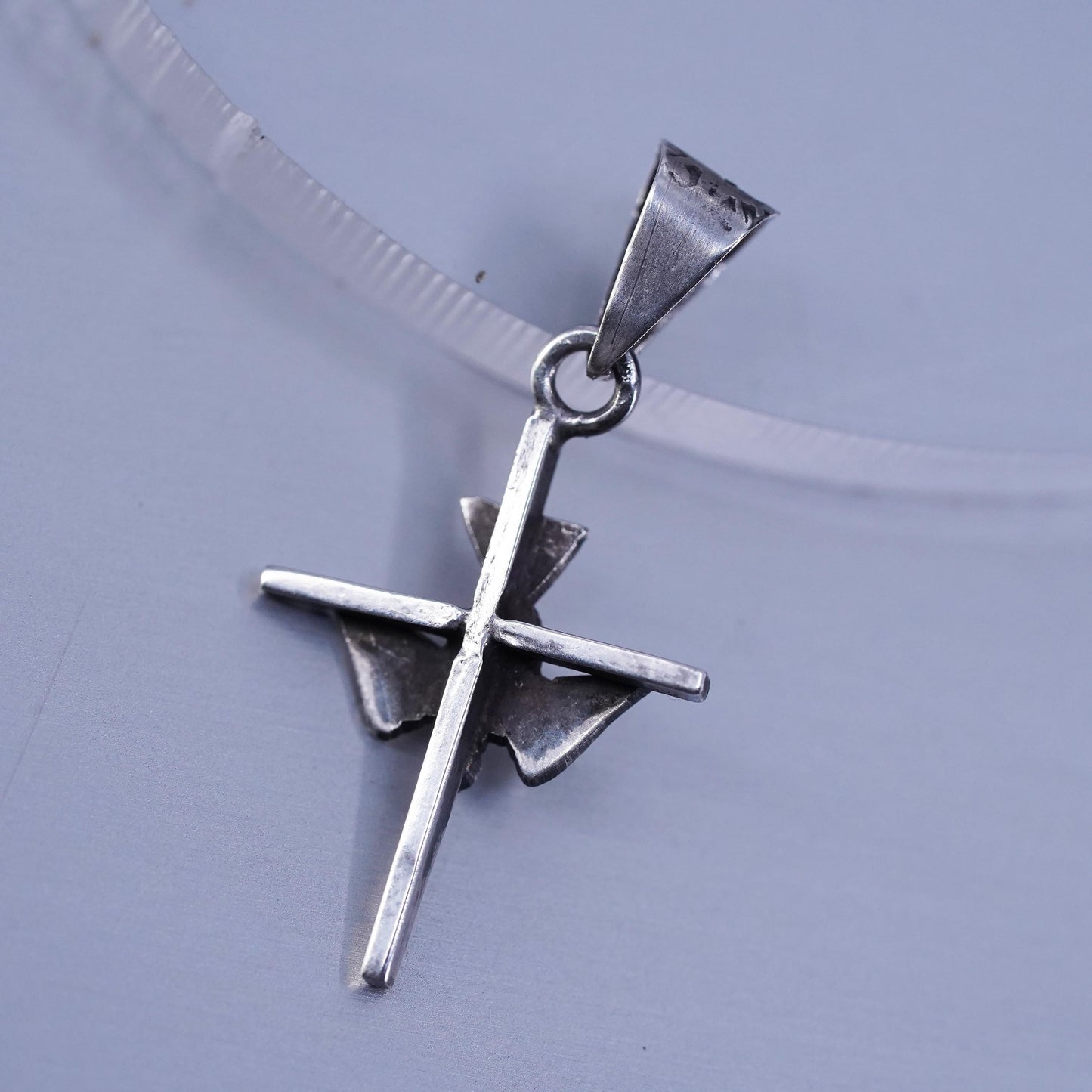 Vintage sterling 925 silver cross pendant with dove bird