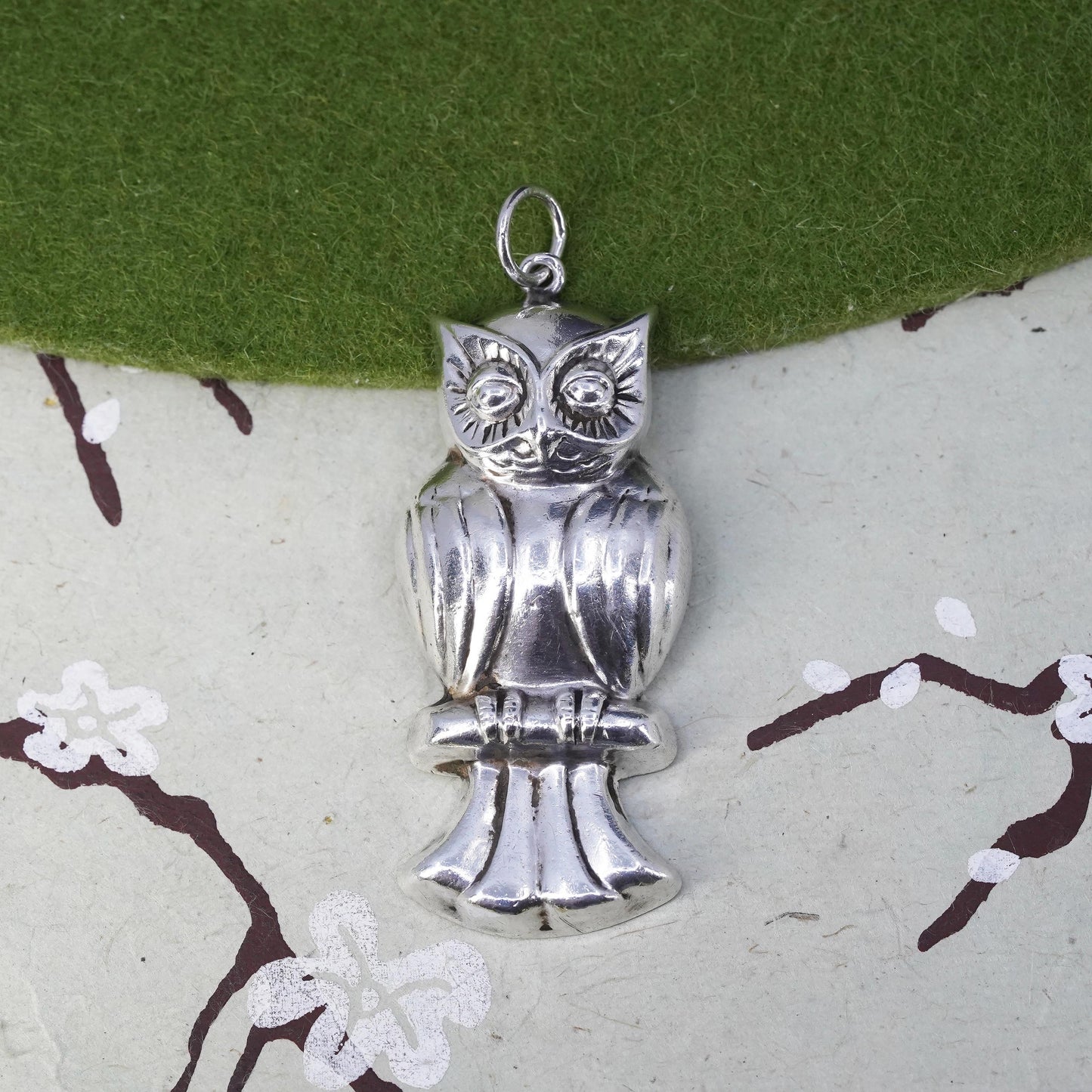 Vintage Sterling 925 Silver handmade owl bird pendant