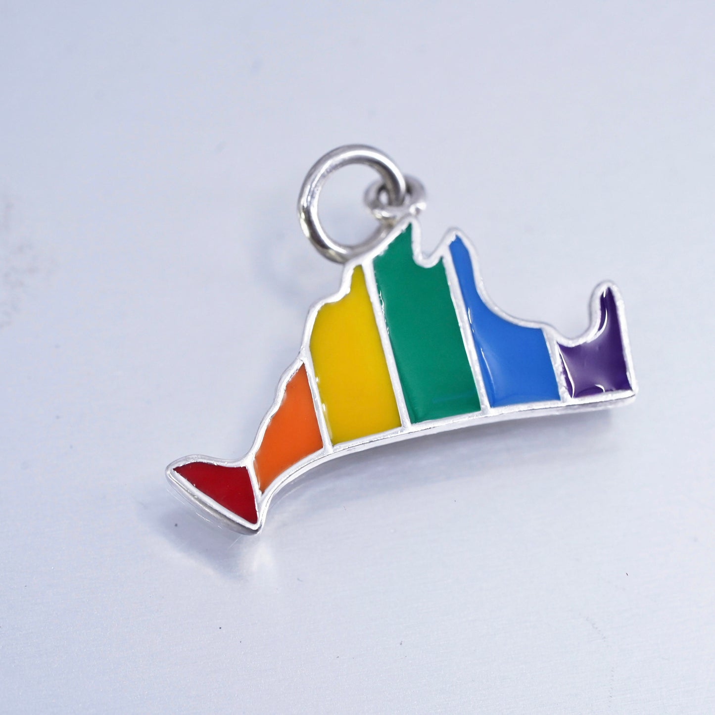 Vintage sterling 925 silver rainbow enamel pride state charm pendant