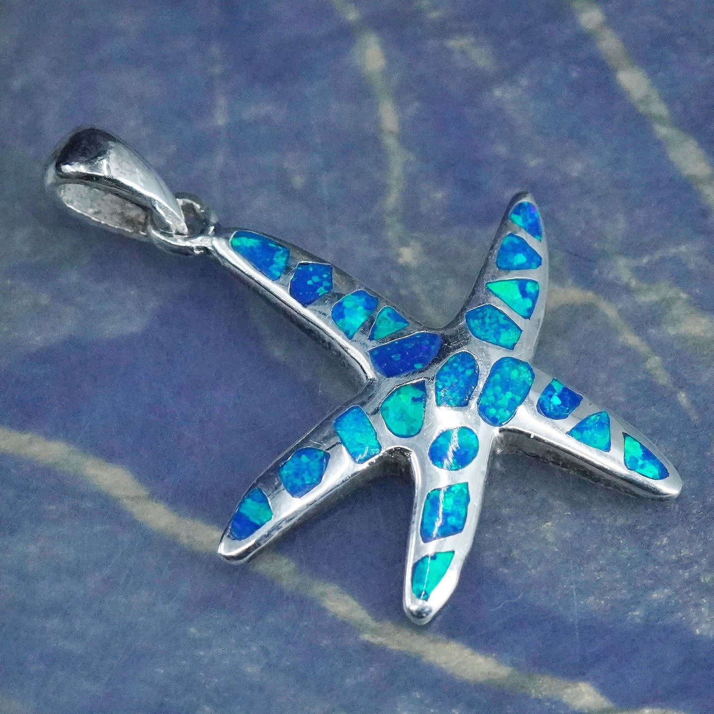 Native American sterling 925 silver handmade starfish pendant with opal