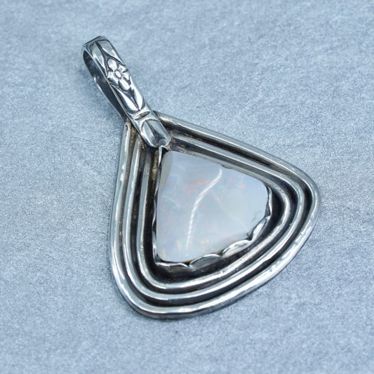 antique sterling 925 silver pendant with round opal