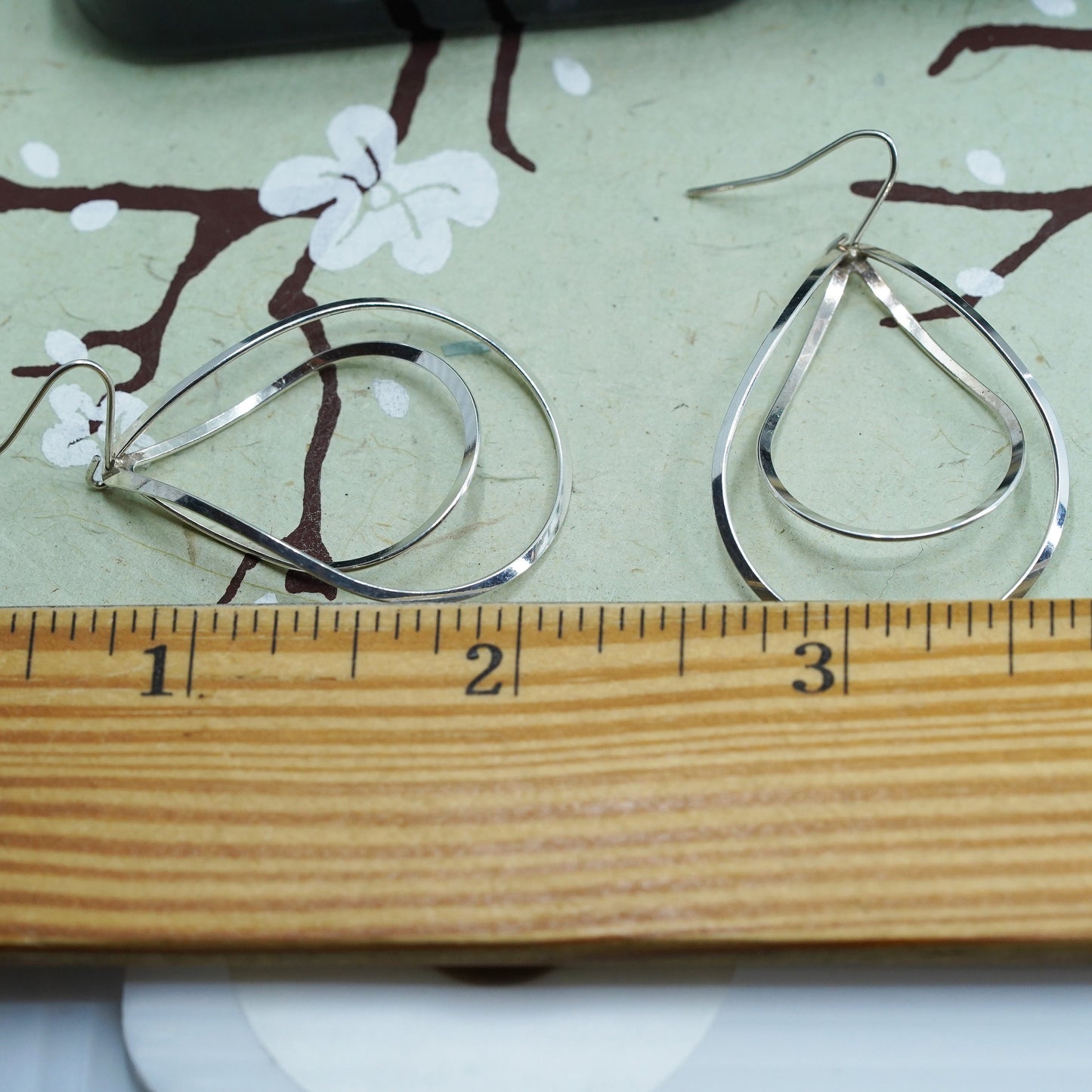 Vintage modern sterling silver handmade earrings, 925 teardrop dangles