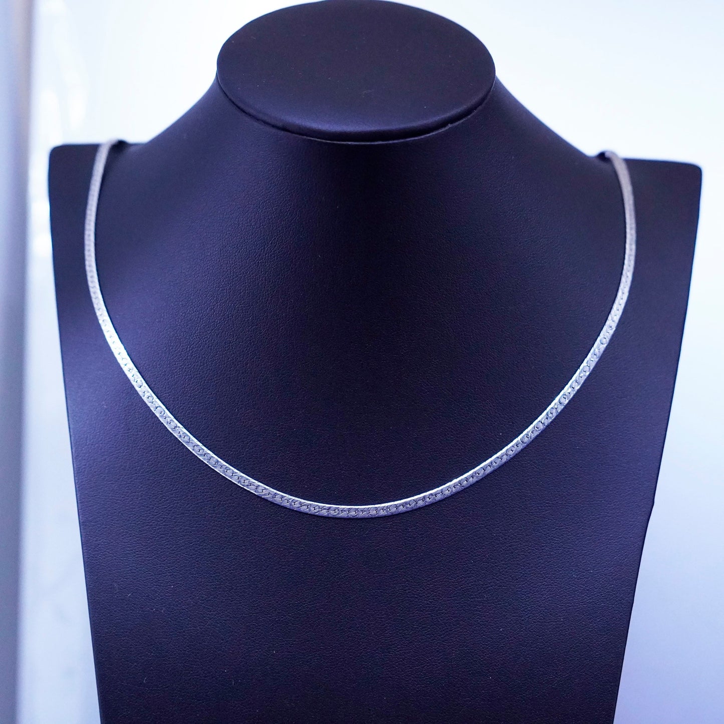 24”, vintage Sterling silver handmade necklace, textured 925 herringbone chain