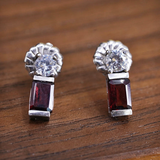 Vintage Sterling 925 silver ruby cz studs, earrings