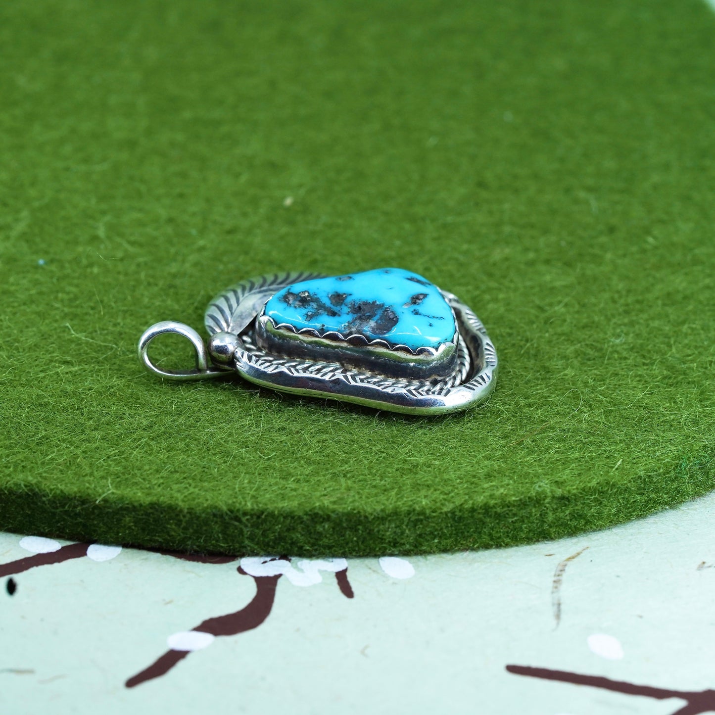 Native American Arnold Maloney Sterling silver 925 pendant Campitos turquoise