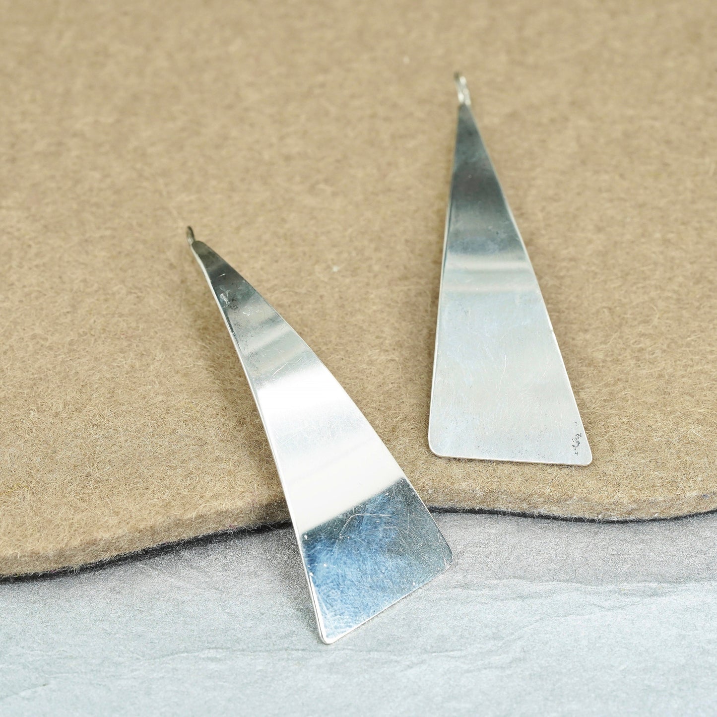 Vintage Sterling 925 silver handmade earrings, modern triangular drops