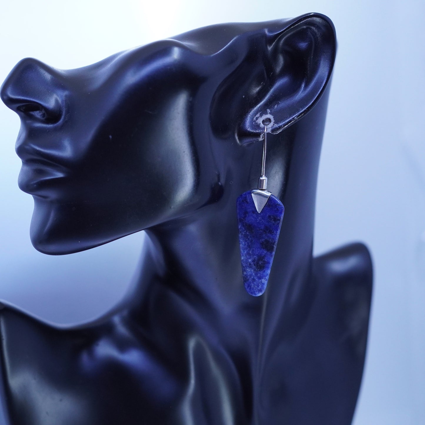 Vintage jewelry | handmade Sterling 925 silver sodalite teardrop earrings