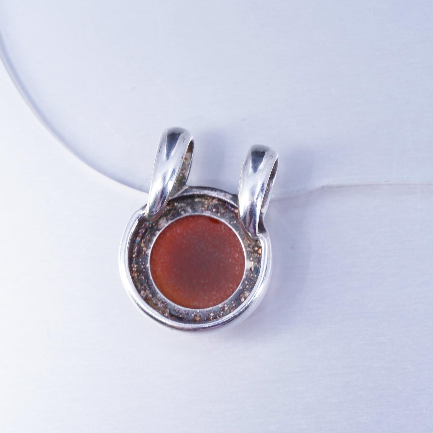 Vintage sterling 925 silver handmade slide pendant with circle carnelian