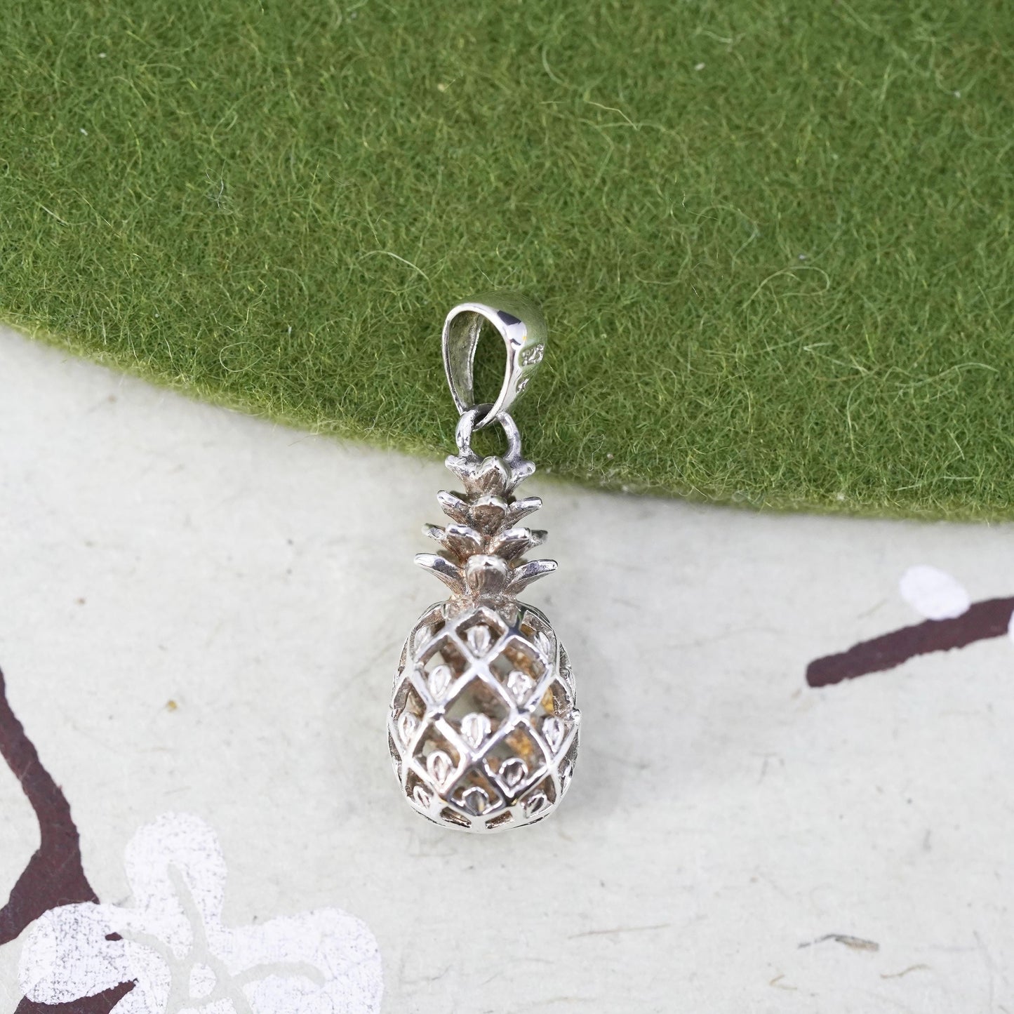 Vintage sterling silver handmade pendant, 925 pineapple charm